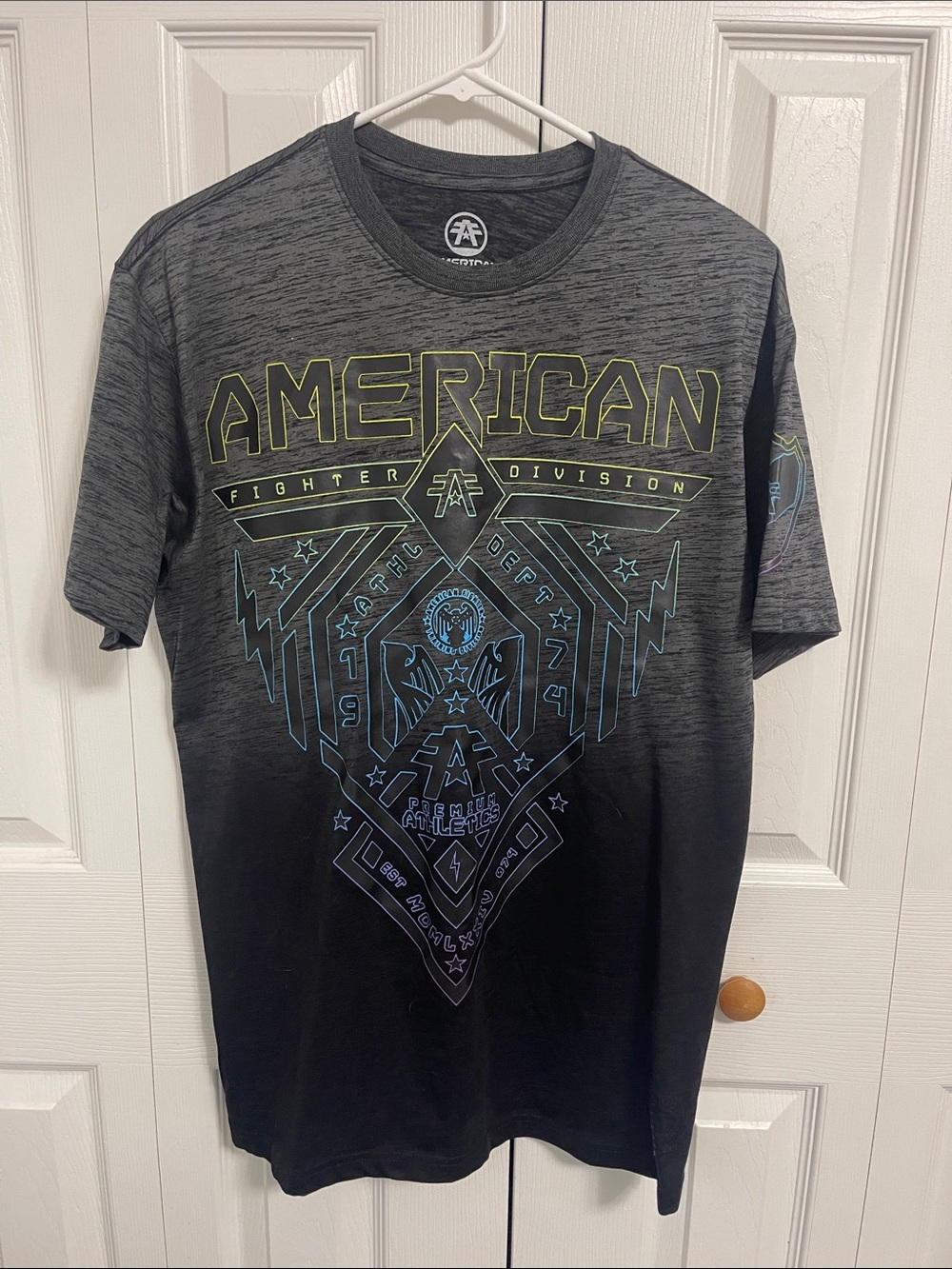 American Fighter Black and Grey Short-Sleeve Graphic Tee with Neon Accents